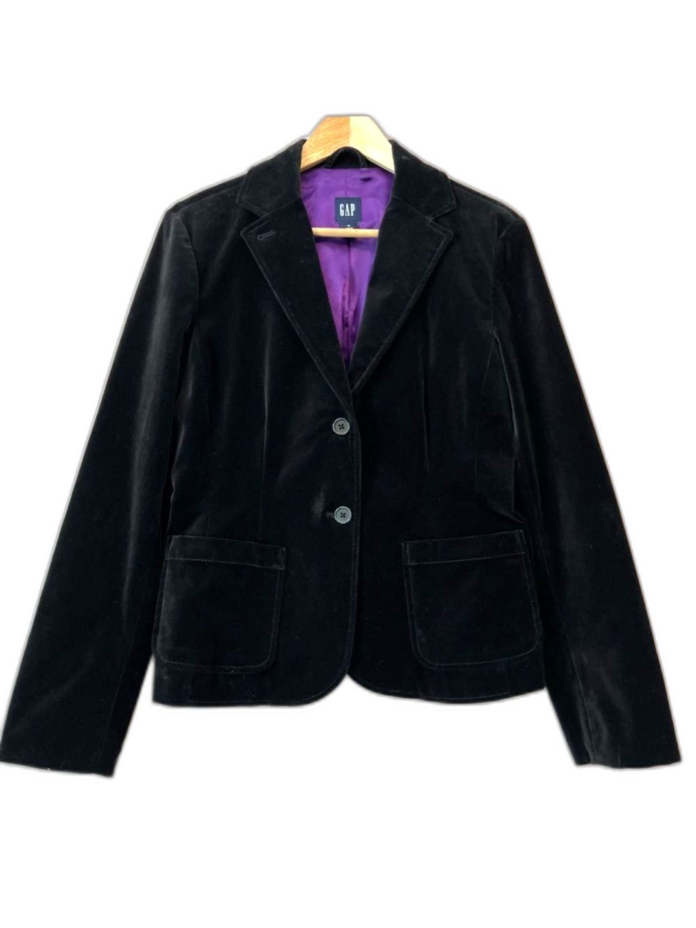 Gap Vintage Y2K Velvet Blazer Women 10 Black Whimsigoth Party Academia Career